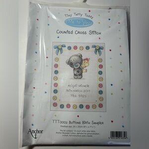 Tiny Tatty Teddy Birth Announcement Cross Stitch Kit, 25x20cm (9.75”x7.75”)